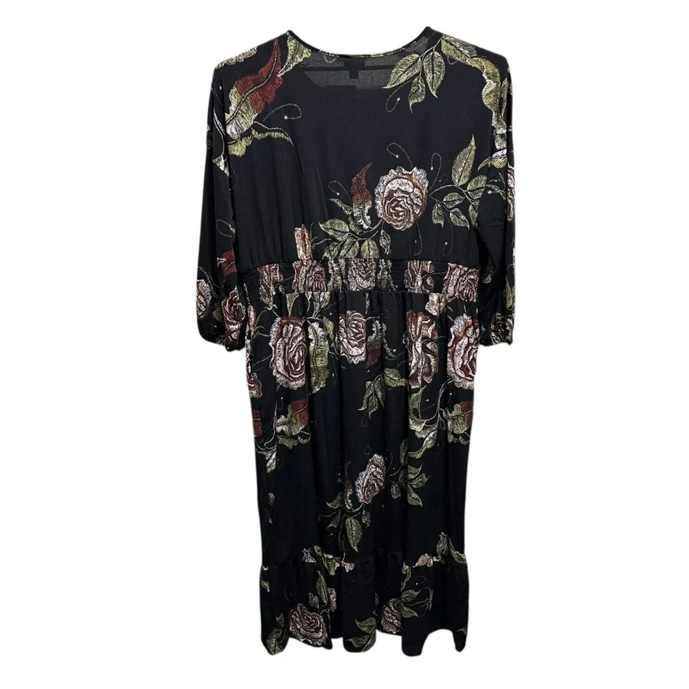 LuLaRoe Evelyn Smocked Waist Maxi Dress 2XL Black Floral Tiered Pockets NWT - Picture 6 of 8
